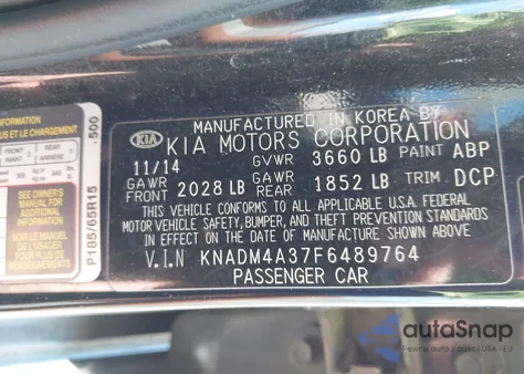 2015 Kia Rio Lx из США, поврежденный, VIN KNADM4A37F6489764